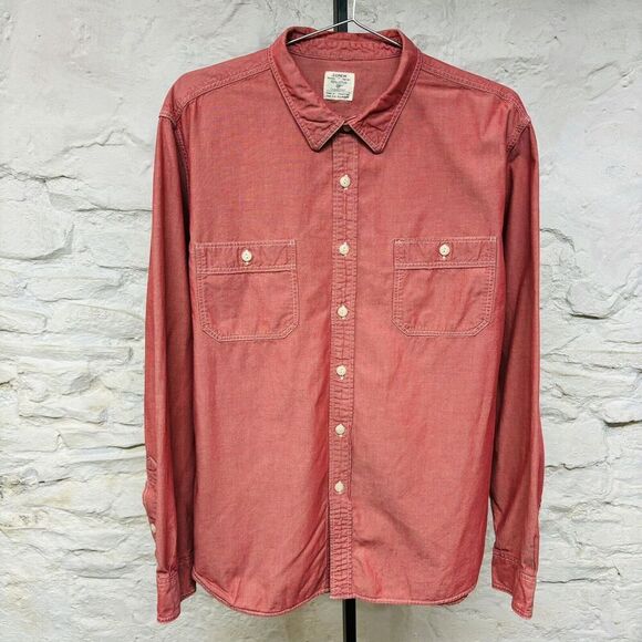 J Crew 100% Cotton Chambray Chin Strap Button Down Shirt Work Wear Vtg 90s y2k - Picture 1 of 6
